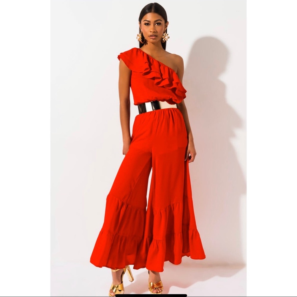 NWT Akira Red Ruffled Jumpsuit